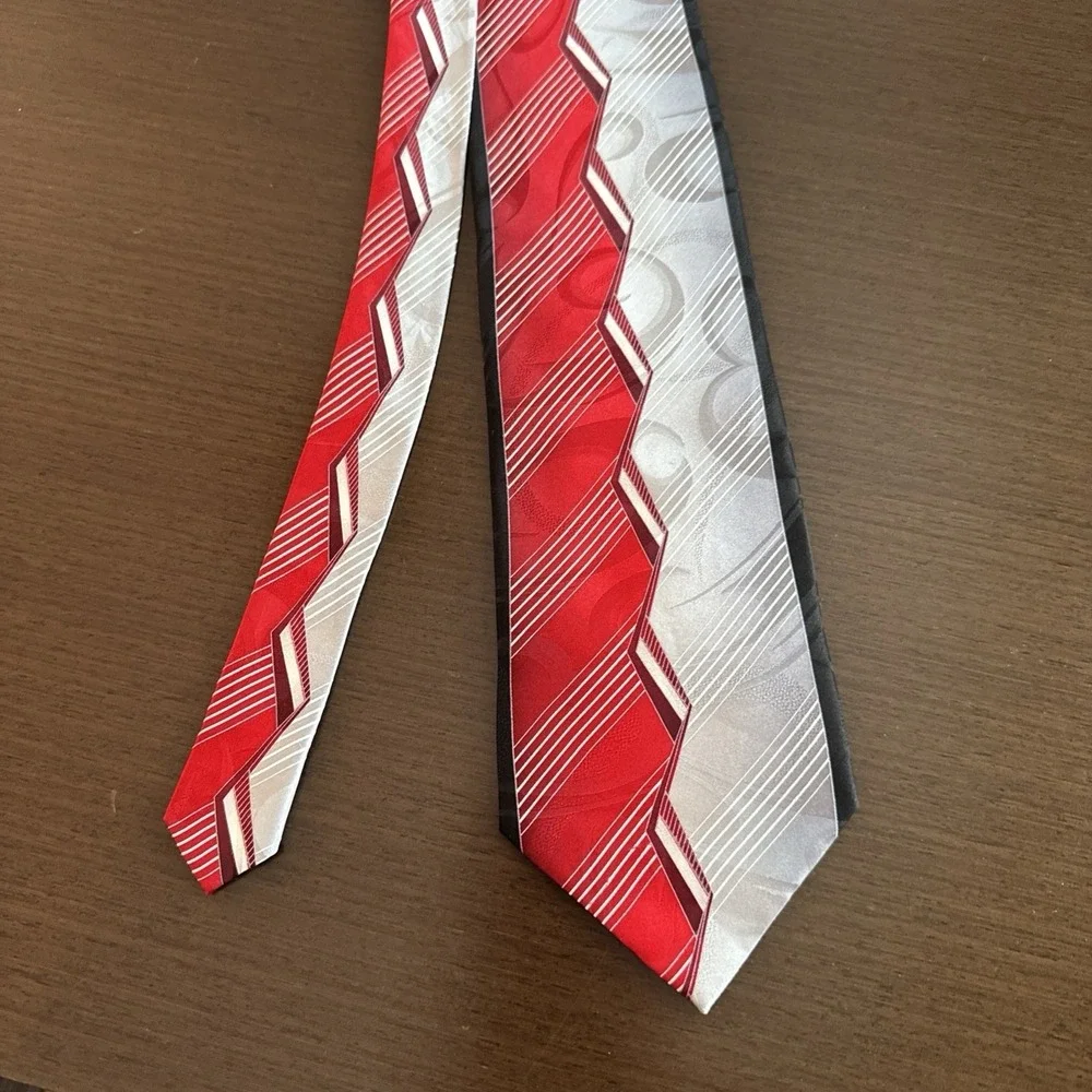 Giorgio Rossini Silk Geometric Diagonal Stripes Tie Red/Gray 58